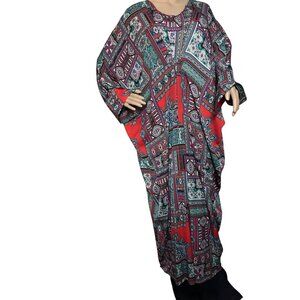 Kaftan Style Patchwork Bohemian Maxi Dress With Bold Paisley & Geometric Pattern